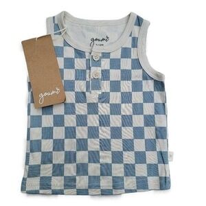 Goumi Bamboo & Organic Cotton Blue Checkers Tank Top Size 6-12m NWT